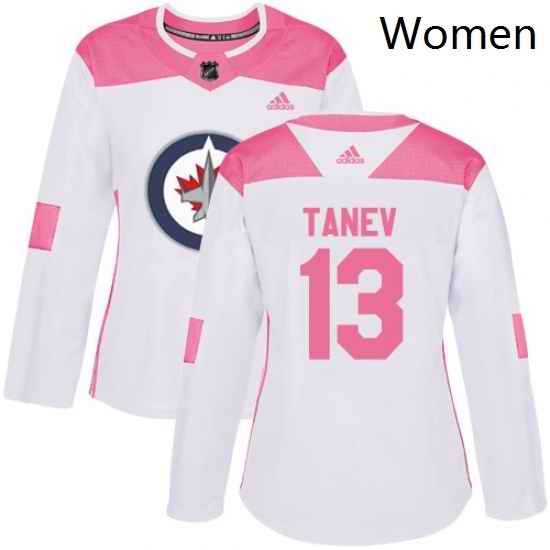 Womens Adidas Winnipeg Jets 13 Brandon Tanev Authentic WhitePink Fashion NHL Jersey
